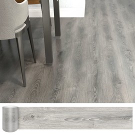 Peel and Stick Floor Tile, Waterproof Wood Grain Look Floor Tile,36" x 6", Self-Adhesive DIY Flooring Tiles for Transfer Bathroom Bedroom, Living Room, Kitchen （12 Pack 18Sq.Ft，Smoke Grey）