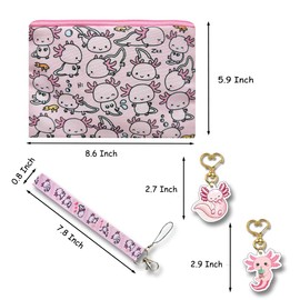 CTROW Kawaii Axolotl Set,Axolotl Makeup Bag for Women,Axolotl Keychains Lanyard,Cute Axolotl Stickers and Purse Wallet