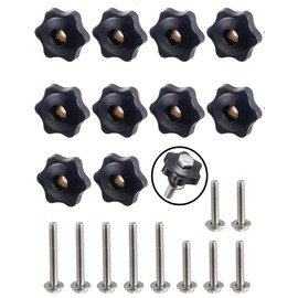 ZHSLDQ 1/4"-20 T Track Knob Kit,10 Pcs Hex Thread Knob Nuts,10 Two Size Hex Bolts with Washers, T Tracks Woodworking,T-Track Accessory for Woodworking Fixtures Fixing,Nut Diameter 38mm/1.49inch