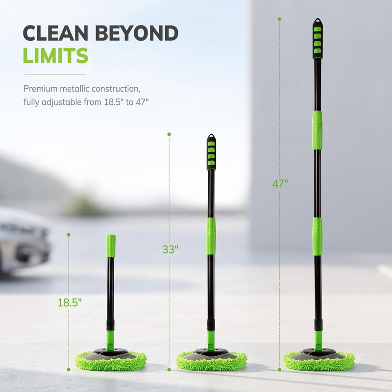 Car Wash Brush Kit, Long Handle, Microfiber Wash Mop, 15°