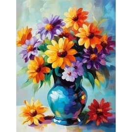 MISCER Flower Diamond Art Kits for Adults, Floral Diamond Painting Kits for Beginners, 5D Full Drill Round Paint with Diamonds Pictures, Gem Art Painting DIY Crafts Kit Decor 12x16inch