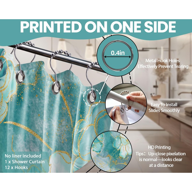 Bxpaitx Turquoise Shower Curtain Aqua Teal and Gold Abstract Floral