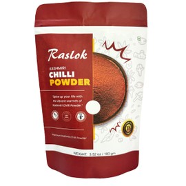 Raslok 100% Pure Kashmiri Chilli Powder 100gm - 3.52oz (Deggi Mirch, Low Heat) || Ground Indian Spices || Indian Origin || Traditional & all natural Indian Spice blend