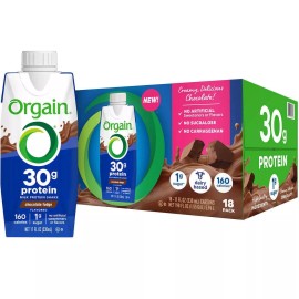 Orgain 30g Protein Shake, Chocolate Fudge, 11 fl oz, 18-pack