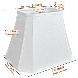 TOOTOO STAR Rectangle lamp shade, (6 x 9)" x (11 x 14)" x 10.5" White Linen LampShade for Table Lamp, Floor Lamp Bell Cut Corner Lamp Shade