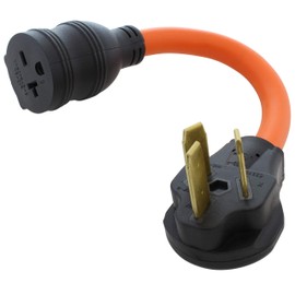 AC WORKS NEMA 10-50P 50A 3-Prong Plug to NEMA 6-20R 15/20A 250V T-Blade Connector (Flexible With Breaker)