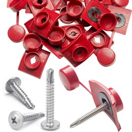 Dome Corrugated Sheets Mounting Material Pack of 100 Spacers Corrugated Plate Mounting with Screws for Fixing Trapezoidal Corrugated Roofs Corrugated Sheet Patio Roof Sheets (Red)