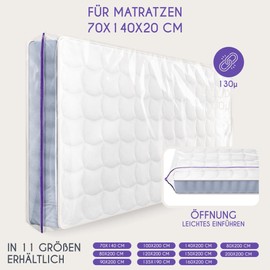 Dreamzie - Protective cover made of plastic for mattresses - for moving, storage and transport - storage bag for mattresses - robust mattress cover with zip - mattress cover 120 x 200 cm