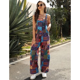 UANEO Overalls for Women Loose Fit Summer Wide Leg Jumpsuits Floral Boho Clothes (Blue-M)