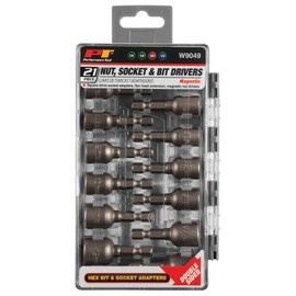 Performance Tool W9049 Magnetic Hex Nut Driver Master Kit, Cr-V Steel | 1/4-Inch-Inch Quick-Change Hex Shank | SAE & Metric-Inch, 21pc socket, bit & nut driver set