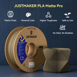 JUSTMAKER Matte PLA+ 3D Printer Filament, Upgrade Cardboard Spool, Dimensional Accuracy +/-0.03mm, 1.75mm, 1kg, Mustard Green