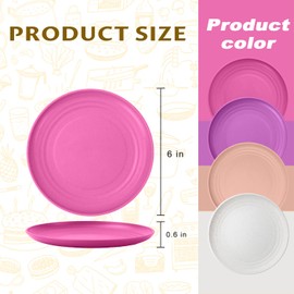 Perlapoc Wheat Straw Plates Set of 8-6 INCH Dessert Plates Appetizer Plates Set | Reusable Dinner Plates | Small Plates for Kids | Lightweight Snack Plates for Picnic Camping RV 4 Colors - Flower