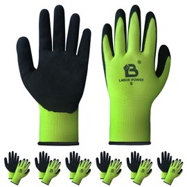 LABOR POWER 6 Pairs Work Gloves MicroFoam Rubber Latex Coated, Green General Multi Use for Construction, Warehouse Gardeningfor Men Women, Size-L