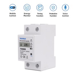 Wi-Fi Intelligent Energy Monitoring Switch Meter AC 90-250V 110V 230V 60A Ammeter Voltmeter Multimeter Compatible with Alexa Google Home, Remote Control with Smart Life Tuya App