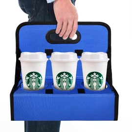 BOHEMIABY Cup Holder with Handle, Reusable, 6 Cup Portable Drink Carrier, Foldable Beach Cup Holder, Carry Cocktail, Protects Hot and Cold Drinks Safe, Suitable for Delivery, Blue