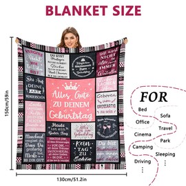 AUYAO Geschenke für Frauen Personalisierte Rosa Decke mit Segen Softe Sofadecke Flanelldecke Wohndecke Kuscheldecke Segen Geschenke für Beste Freundin Mutter Tochter Geburtstag Weihnachten 150 * 130