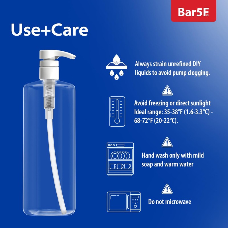 Bar5F Pump Bottle 32-Ounce 1-Liter Empty for Shampoo Conditioner Body