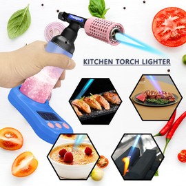 Molgoc Butane Torch with A Built in Heat Shield And a Timer,Refillable Kitchen Torch Lighter,Adjustable Flame Size,Pink Guard Square Grid. (Butane Gas Not Included)