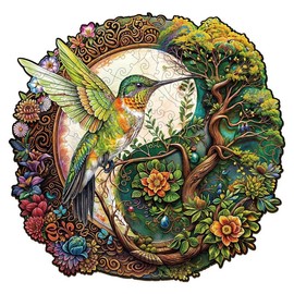 Jigfoxy Wooden Puzzle Adults, Yin Yang Hummingbird Puzzle Adult, Wooden Puzzle Wooden Puzzle Adults and Children, Unique Educational Toy in Animal Shape for Family Friends, L-34 x 33 cm, 300 Pieces