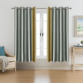 Ystyle Living Room Curtains, Set of 2, Thermal Curtain, Cold Protection, Opaque Curtains, Blackout Curtains, Curtains with Eyelets, Soundproofing Curtain, 140 x 180 cm, Grey Yellow