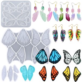 Szcelling 4Pcs Butterfly Wings Silicone Earring Molds Fairy Wings Epoxy Resin Casting Mold Jewelry Pendant DIY Crystal Dragonfly Insect Wing Feather Drop Charms Craft Making Studs Necklace Keychain