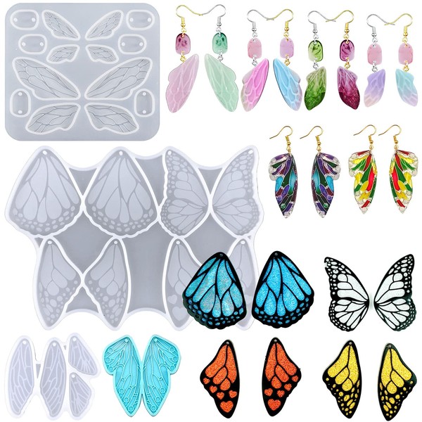 Szcelling 4Pcs Butterfly Wings Silicone Earring Molds Fairy Wings Epoxy