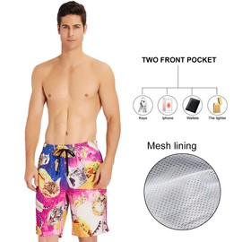 ALISISTER Men's Swimming Trunks Summer Swimming Shorts 3D Print Quick Drying Hawaii Surf Swimming Trunks Sports Shorts, A5 Pizza Cat, l