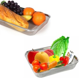 Space Home - Set of 2 Stainless Steel Fine Mesh Strainer - Kitchen Colander Strainer - Rectangular Sieve with Fine Mesh