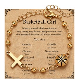 HugMemories Basketball Bracelets, Basketball Stuff Bracelets, Basketball Jewelry, Basketball Gifts for Women Teen Players Team Coach with Cross