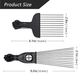 Qianxihu 2Pcs Black Fist Metal Hair Comb African American Pick Comb Wide Hair Pick Comb Wide Tooth Hair Pick Comb for Curly Hair Style
