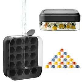 Samuelworld Ice Cube Tray with Lid and Bin – 2025 Upgraded Silicone Ice Cube Tray for Freezer, 20 Easy fill and Quick release BPA-Free Honeycomb Ice Mold, Hygienic No-Touch Design, Black