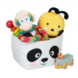 Relaxdays Children's Storage Basket, Panda Motif, Foldable, H x W x D: 24 x 27 x 18 cm, Toy Basket, White/Black