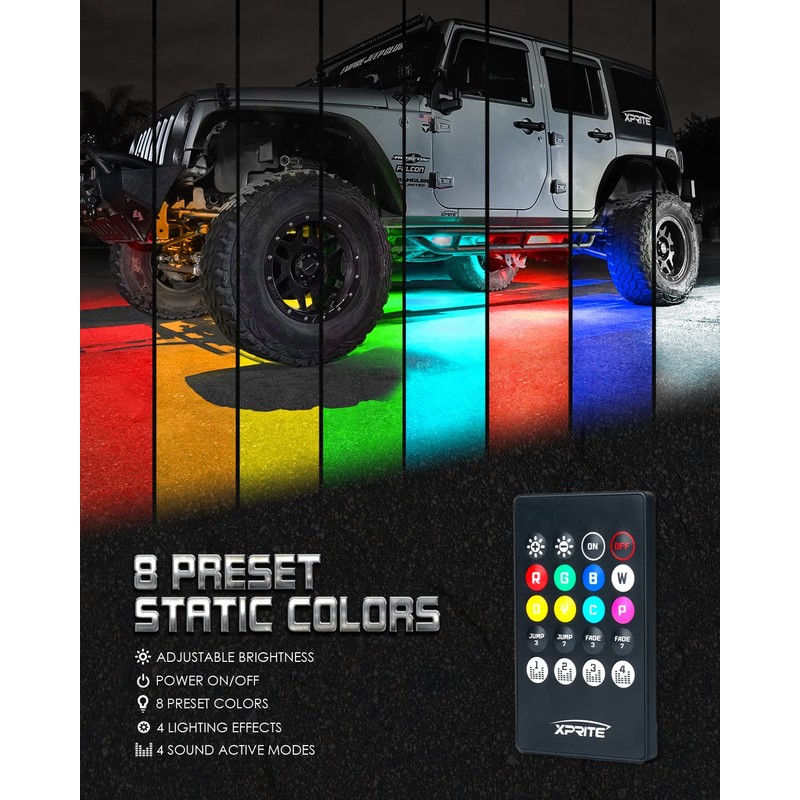 Xprite Car Underglow Neon Accent Strip Lights, 4 Pcs RGB