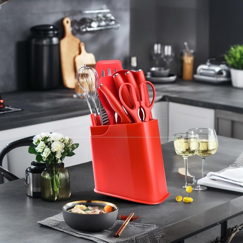 Henlutuo 12-Piece Silicone Kitchen Utensil Set with Stainless Steel Knives