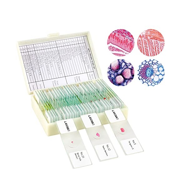 LAKWAR LAKWAR 30 Microscope Slides with Specimens for Kids, Prepared