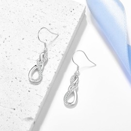 KINGWHYTE Infinity Earrings 925 Sterling Silver Drop Earrings for Women with Cubic Zirconia Dangling Ladies Earrings for Pierced Ears Jewelry for Women Girls