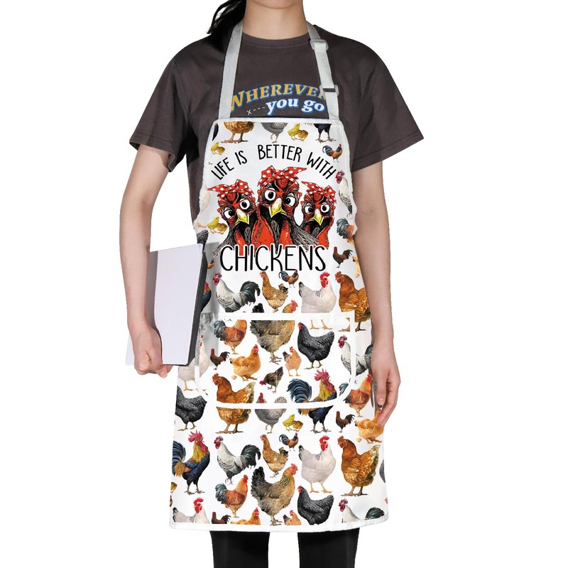 WZMPA Chicken Farm Kitchen Apron With Pockets Chicken Farmer Gift