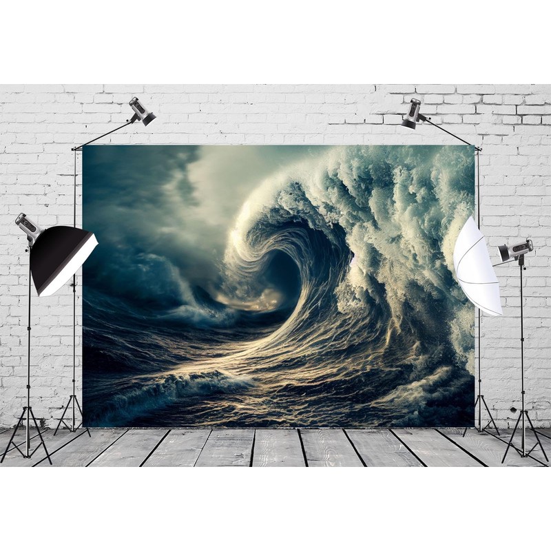 BELECO 7x5ft Fabric Big Ocean Waves Backdrop Vortex Hurricane Storm