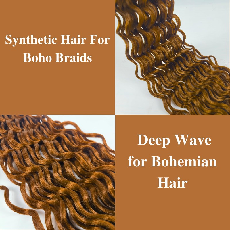 Boho Braiding Hair Pre stretched Brown Boho Curly Deep Wave