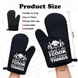 Funny Black Women Men Cooking and Baking BBQ Kitchen Gadgets with Heat Resistant Silicone Non-Slip, That's What I Do I Bake and I Know Things Oven Mitts Set of 2, Gifts for Bake Lover Mom Dad BBF