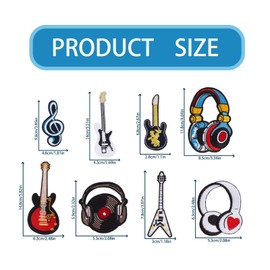letsinstyle 16Pcs Hip hop Music Style Patches, Guitar Note Patch Earphone Embroidery Applique, Embroidered Appliques for Jackets Pants Hat Shoes Jeans