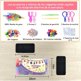 Kit de Pulsera de Goma,1800 Piezas Bandas de Goma Elástica DIY , Ligas para Pulseras con Herramienta de Compilación, Kit de Bandas de Telar con Flores de Dibujos Animados en 23 Colores,Trenzadas Hacer Pulseras Manualidad Arcoíris Regalo para Niños