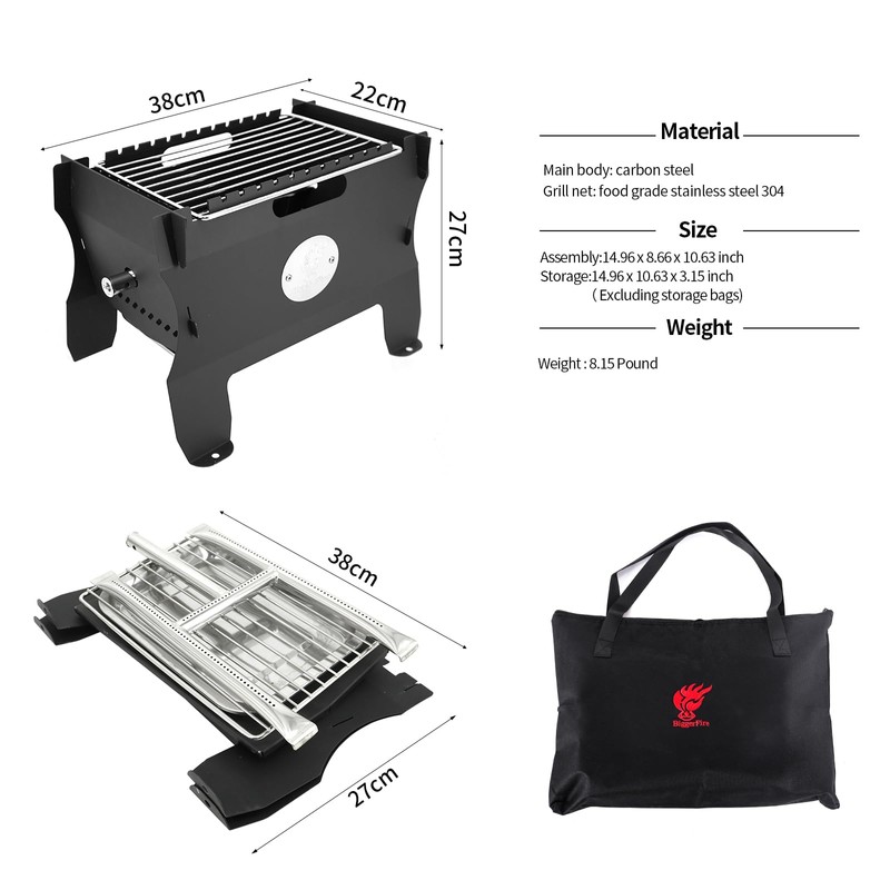 BiggerFire Camping Grill Fire Pit, 2 in 1 Portable Duel