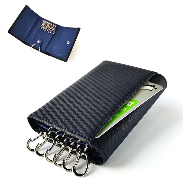 Pebblee Key Case, 6 Strands, Wallet, Card Case, Carbon Leather,
