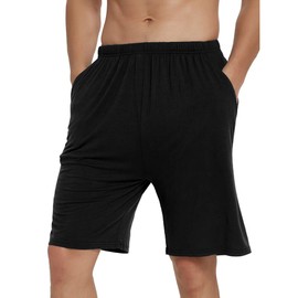 JINSHI Men’s 2 Pack Stretch Pajama Shorts with Drawstring Elastic Waist Sleep Shorts(L,Black/Lake Blue)