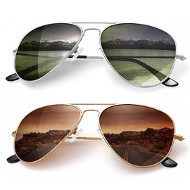 KALIYADI Polarized Aviator Sunglasses for Men Women Metal Sun glasses UV Blocking, 2PACK (Brown/Blackish Green Gradient, 58mm)