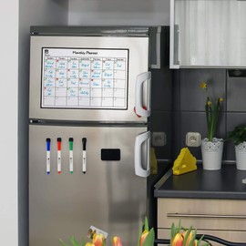 Vinsani Monthly Whiteboard A3 Size - Make Notes, Lists, Memos, Menus. for Home, School, Office and Kitchen Use with 4 Free Magnetic Dry Wipe Pens and Magnetic Eraser (29.7 x 42.8 cm)