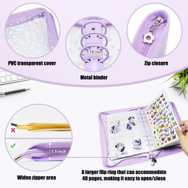 Sealing Notebook, Transparent A5, Storage Binder, 6 Holes, 4 Pockets, Star Pattern, Sparkling, Transparent Sleeves, Zipper, Removable, Clear Seal Notebook, Sticker, Storage Files, Organization, Cute, Pushing Goods (Yellow)