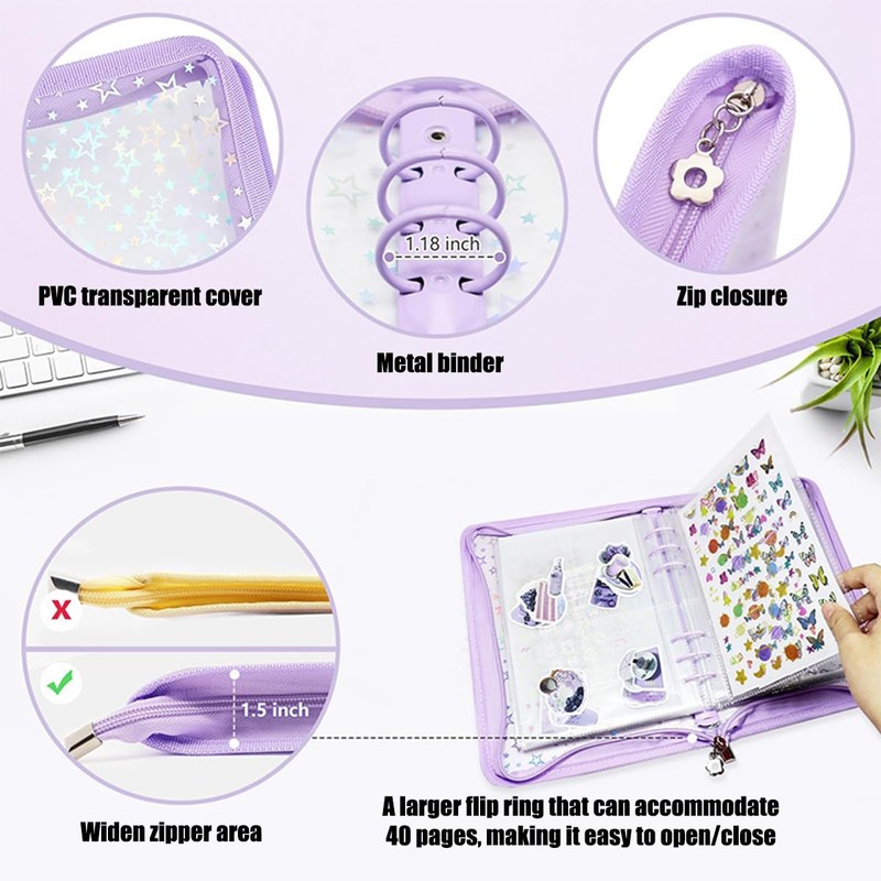 Sealing Notebook, Transparent A5, Storage Binder, 6 Holes, 4 Pockets,