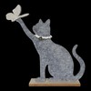 Goldbach Decorative Cat with Butterfly on Wooden Base 29 cm